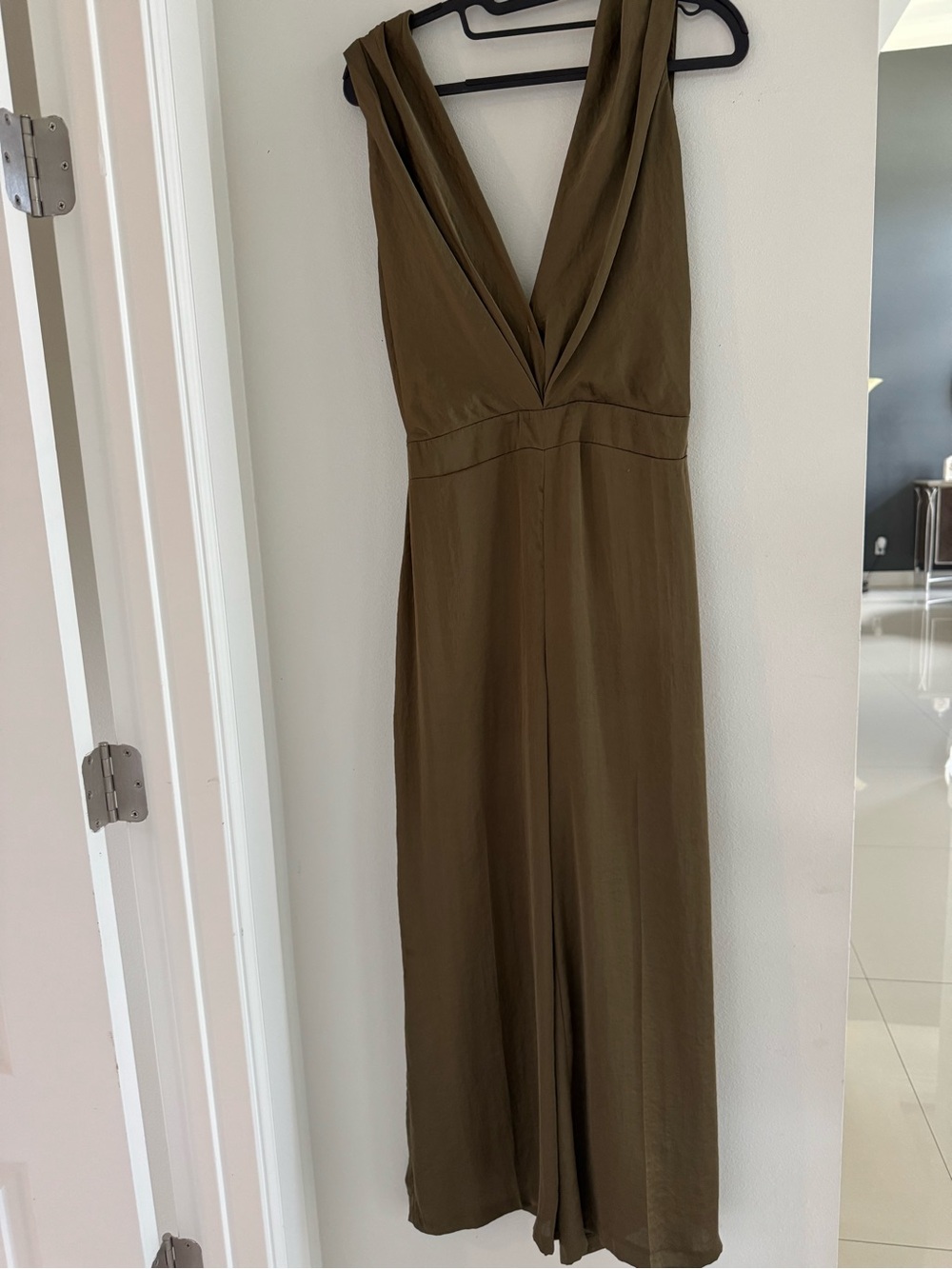 Zara Olive Green Maxi Dress with Deep V-Neck